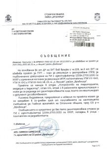 Съобщение с изх. № РВР23-ТП00-62-17 от 10.05.2024 г.